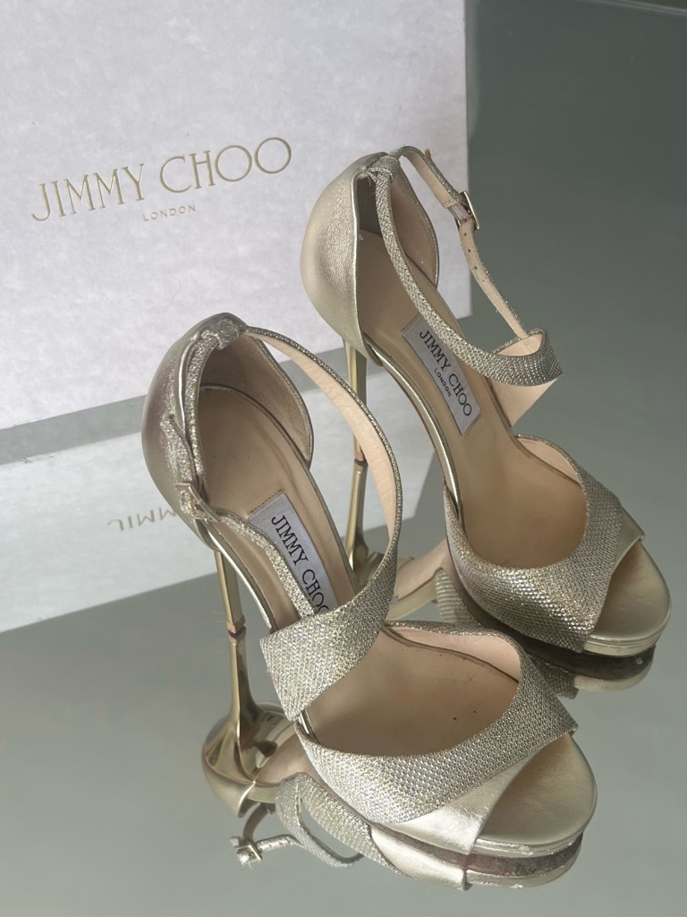 Jimmy Choo Tyne 120 Metallic Gold High Heel Strappy Sandals